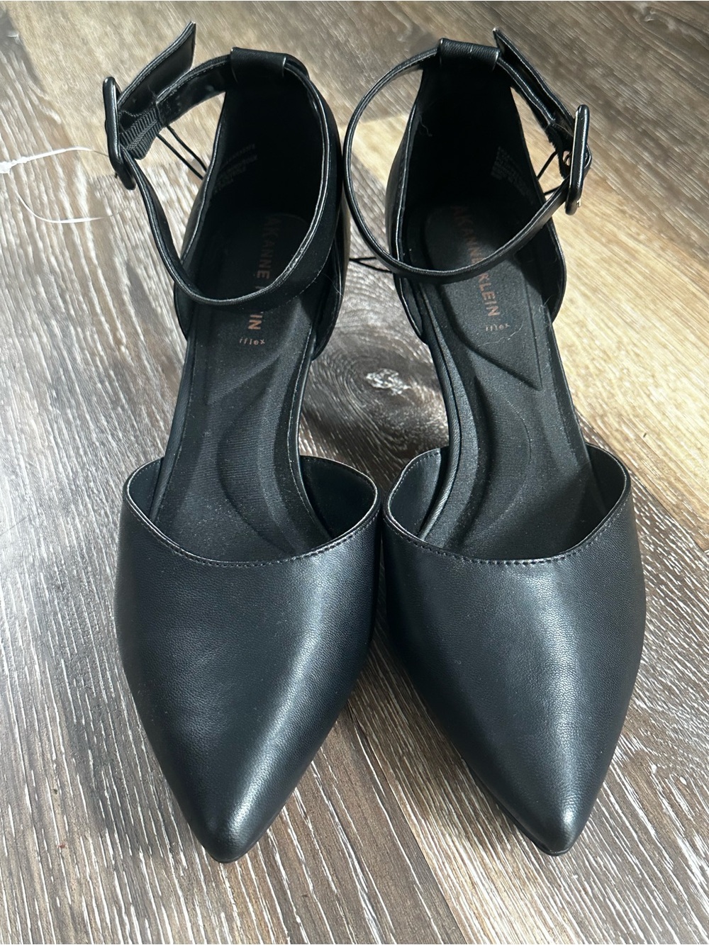 Anne Klein Black Pointed Ankle-Strap Heels